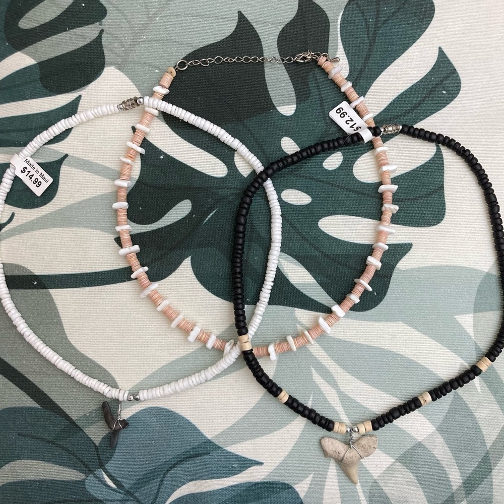 Lot if 3 Maui Beach Necklaces with puka and shark teeth